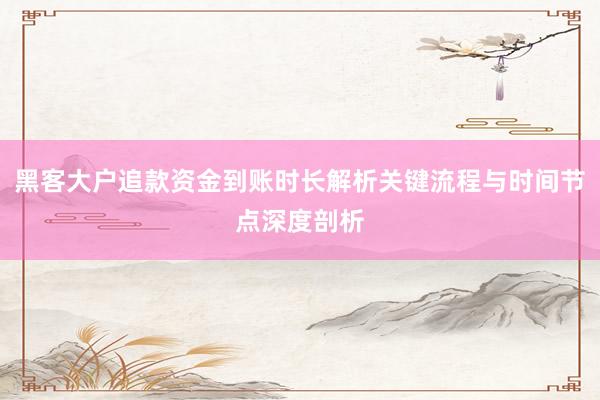 黑客大户追款资金到账时长解析关键流程与时间节点深度剖析